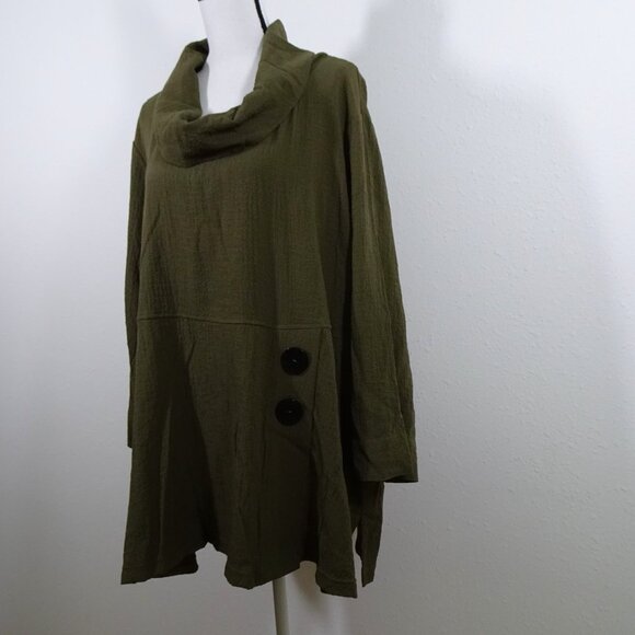 Ali Miles Cowl Neck Tunic Top Women's Plus Size 2X Olive Green Loose Fit - Picture 3 of 12